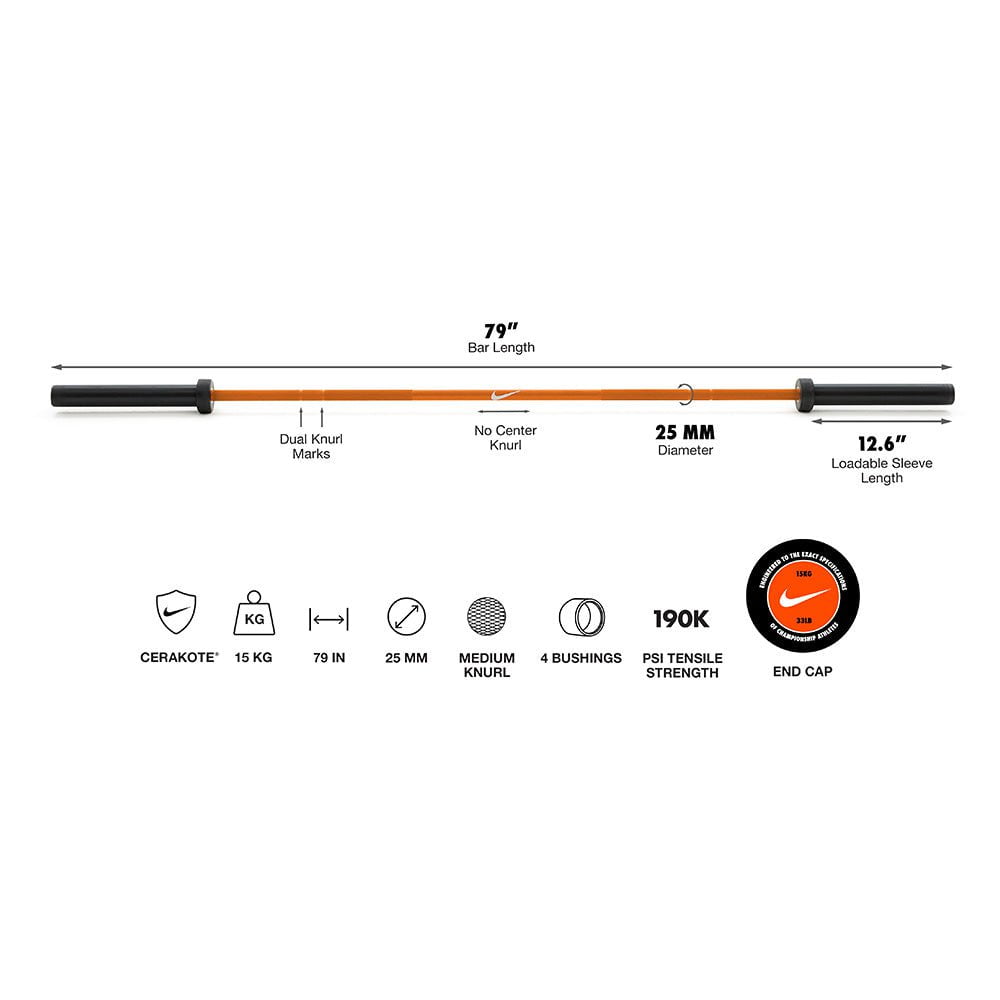 Nike Strength Shield Barbell – 15kg Orange