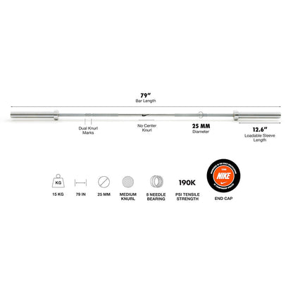 Nike Strength Chrome Swoosh Barbell - 15 KG