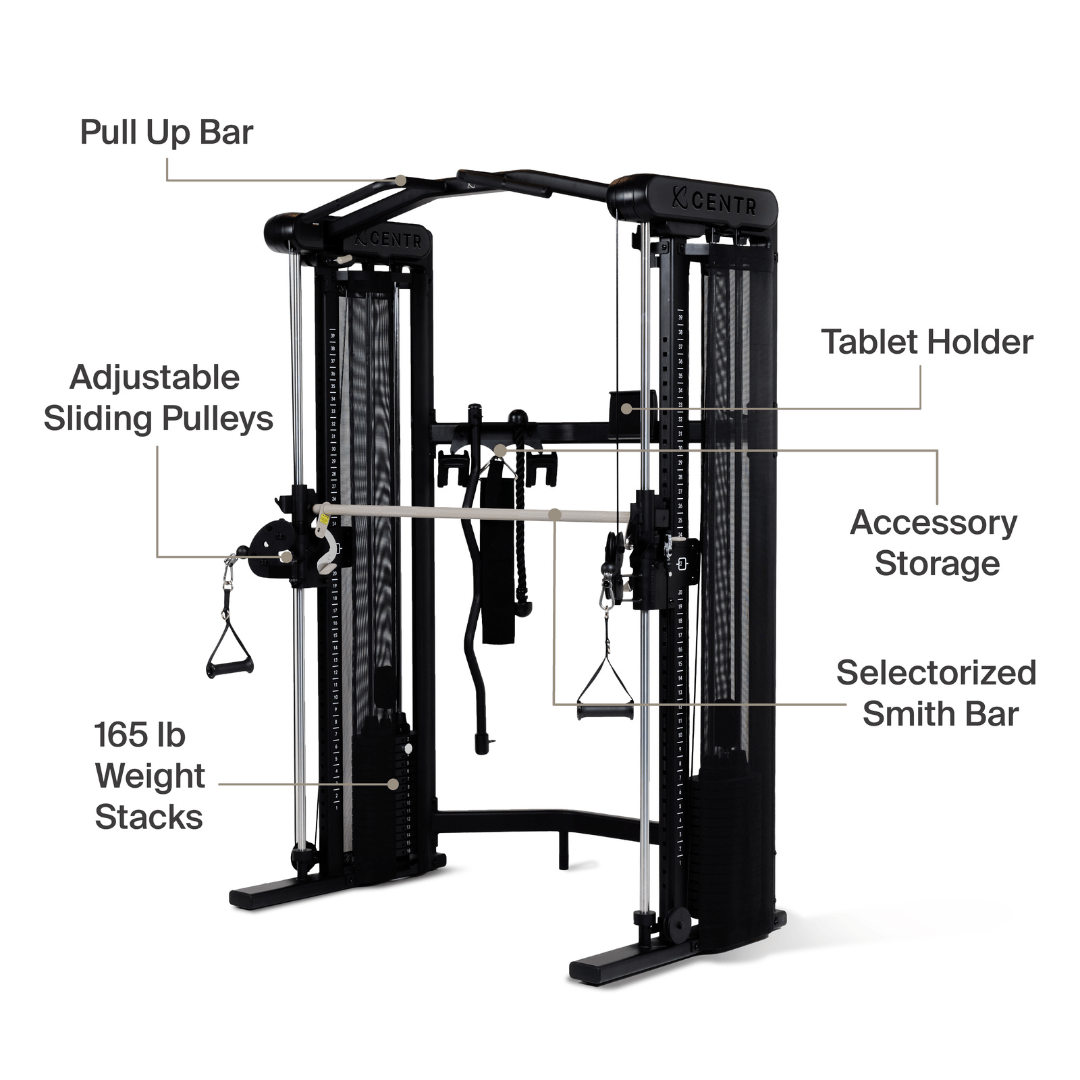 Centr 3 Home Gym Functional Trainer with Selectorized Smith Bar