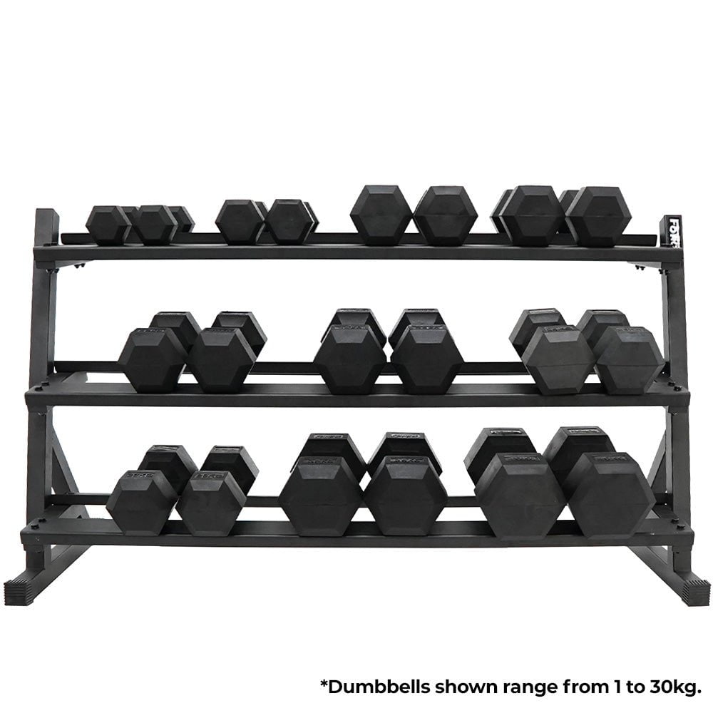 1-20kg Rubber Hex Dumbbell & 3 Tier Rack Package