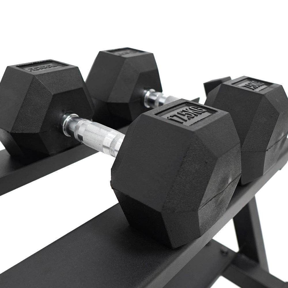 1-20kg Rubber Hex Dumbbell & 3 Tier Rack Package